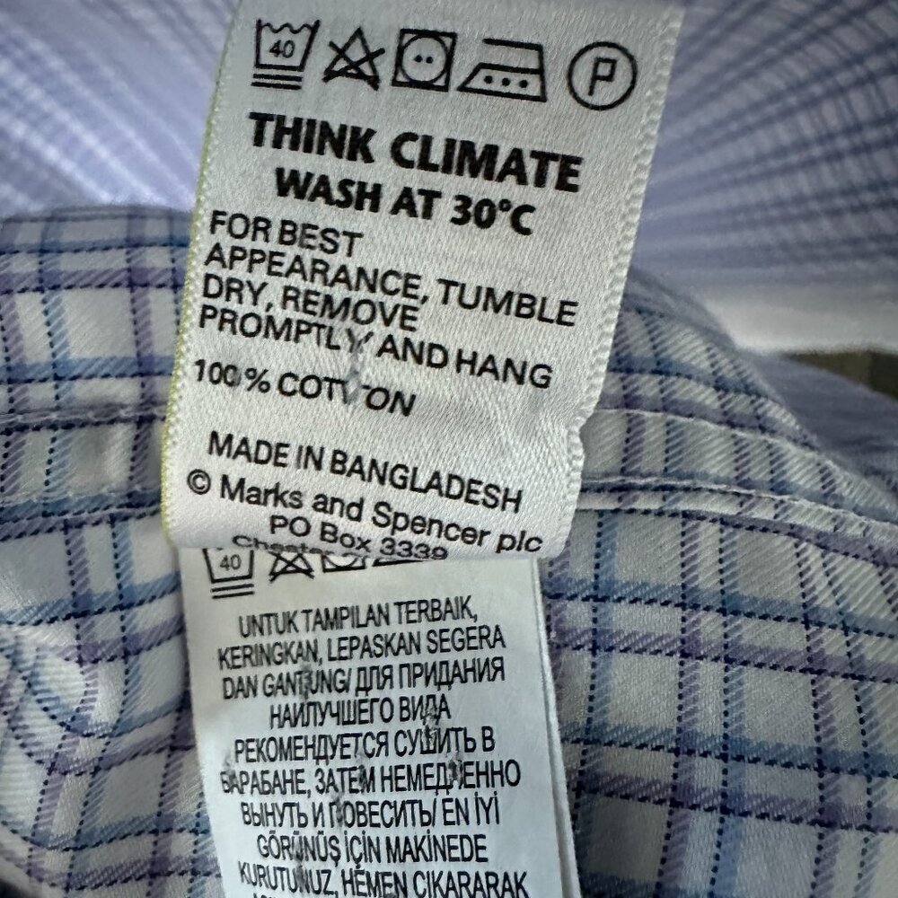 Marks & Spencer Blue, Purple & White Checked Men's Dress Shirt  100% Cotton - Picture 7 of 14